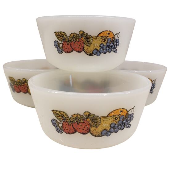 Vintage Anchor Hocking Fire King 6oz White Custard Cup Bounty Fruit Pattern #434 - Picture 14 of 14